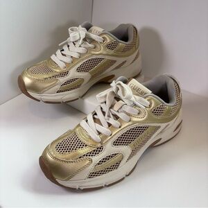 Guess Metallic Gold and Cream Mesh Sneakers Sz 7M